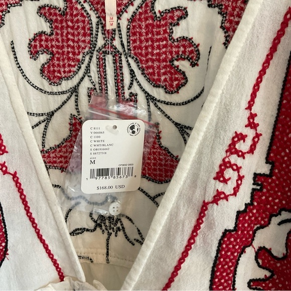 Free People White Boho Blouse with Red Embroidery - Picture 2 of 7
